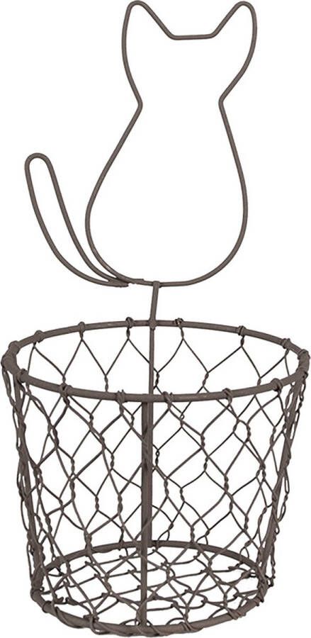 Clayre & Eef Opbergmand Ø 13x25 cm Bruin Ijzer Rond Kat Mandje