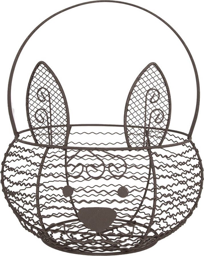 Clayre & Eef Opbergmand Ø 20x12 cm Bruin Ijzer Rond Konijn Keuken Mandjes