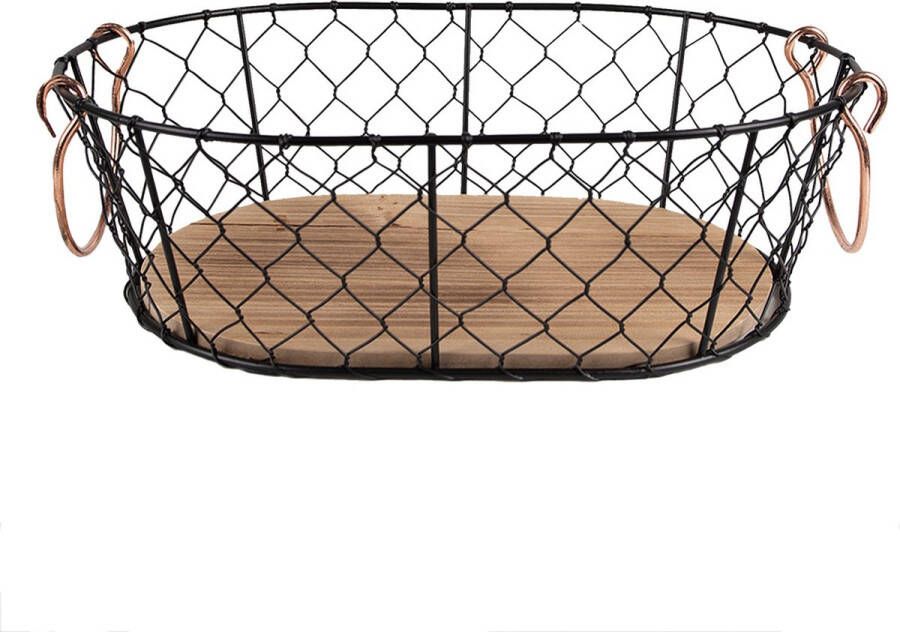 Clayre & Eef Opbergmand 33x23x10 cm Zwart Ijzer Ovaal Keuken Mandjes
