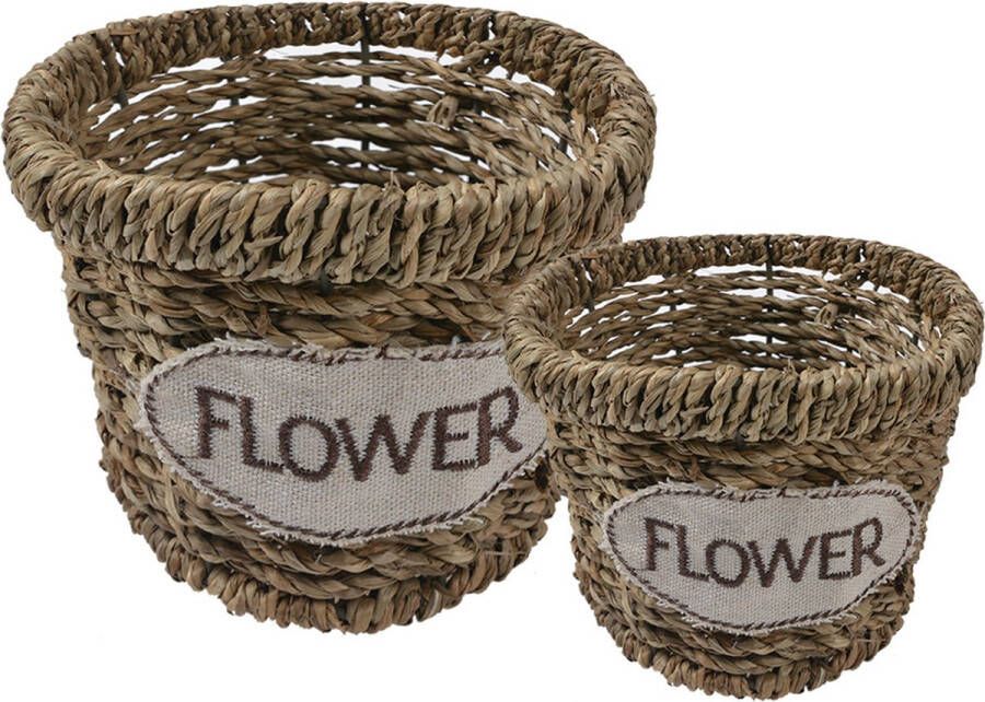 Clayre & Eef Opbergmand Set van 2 Ø 16 Ø 13 cm Bruin Zeegras