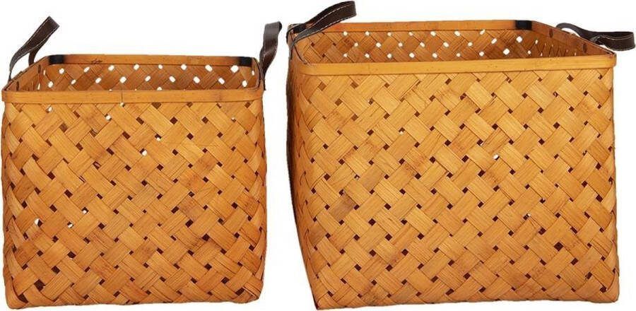 Clayre & Eef Opbergmand Set van 2 30x30x26 cm Bruin Rotan Vierkant Mand