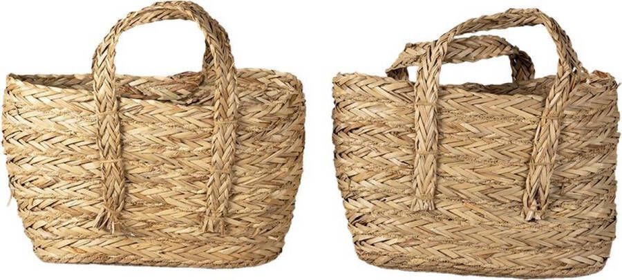 Clayre & Eef Opbergmand Set van 2 Ø 31 Ø 29 cm Bruin Stro Ovaal Mand
