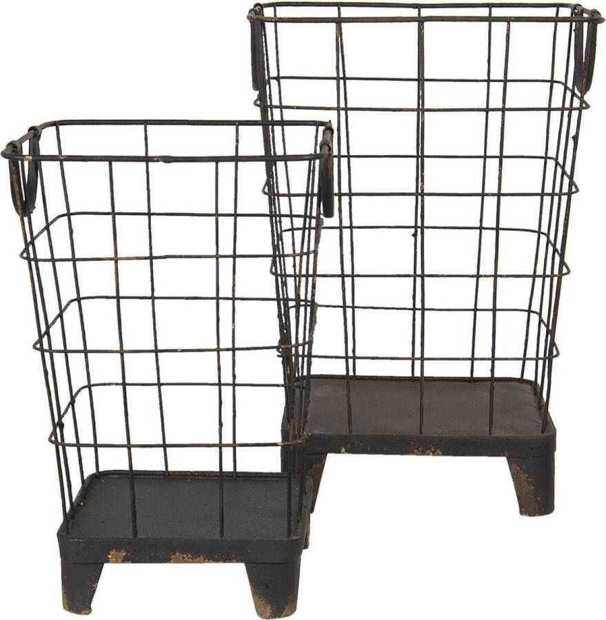 Clayre & Eef Opbergmand Set van 2 32x32x47 cm Zwart Ijzer Rechthoek Mand