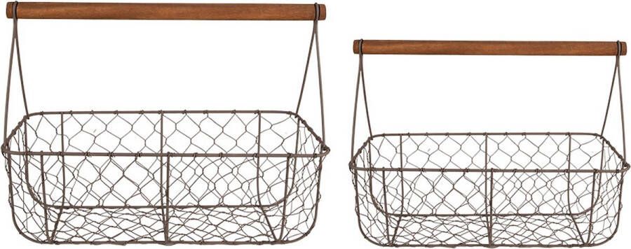 Clayre & Eef Opbergmand Set van 2 36x17x12 27 cm Bruin Ijzer Hout Rechthoek Mand Bruin Mand
