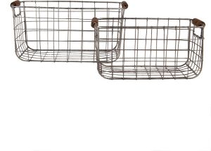 Clayre & Eef Opbergmand Set van 2 37x23x18 cm Grijs Bruin Metaal Rechthoek Mand Grijs Mand