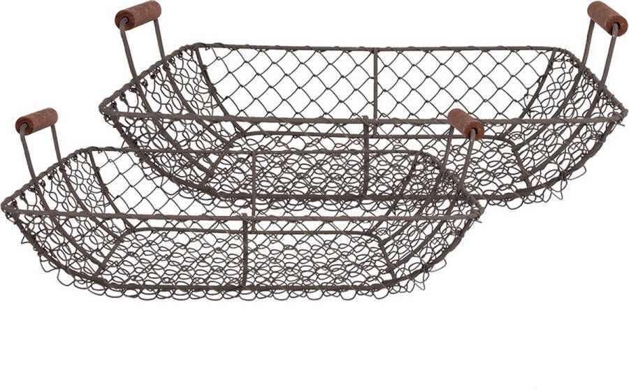Clayre & Eef Opbergmand Set van 2 40x34x14 36x30x13 cm Bruin Ijzer Rechthoek Keuken Mandjes