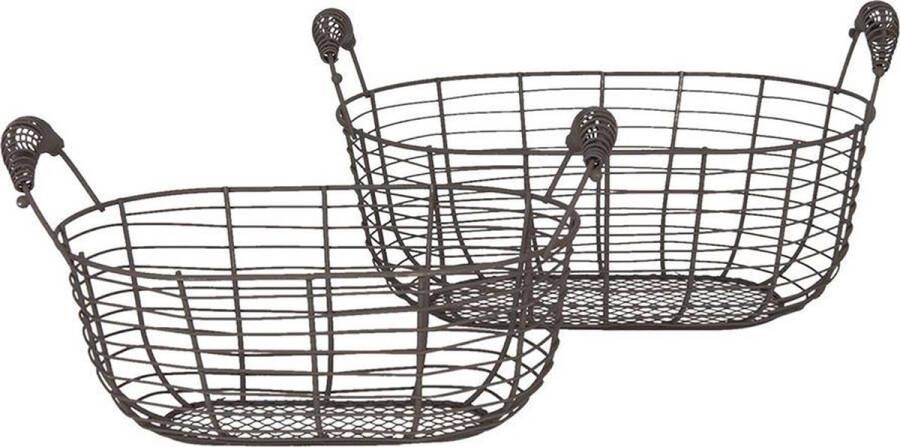 Clayre & Eef Opbergmand Set van 2 Bruin Ijzer Rond Mand Bruin Mand
