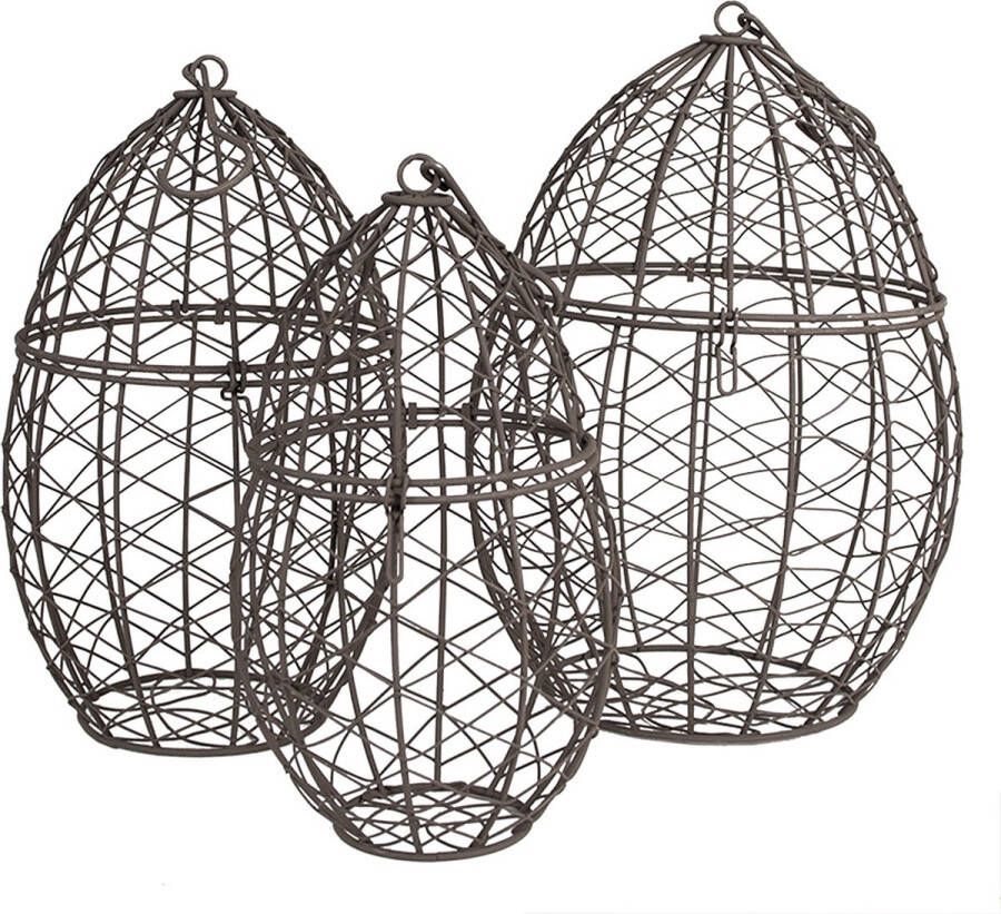 Clayre & Eef Opbergmand Set van 3 Ø 19x30 Ø 16x26 Ø 13x24 cm Bruin Ijzer Ovaal Decoratie Mandjes