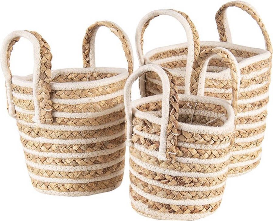 Clayre & Eef Opbergmand Set van 3 Ø21x20 cm Beige Bruin Zeegras Rond Mand Beige Mand