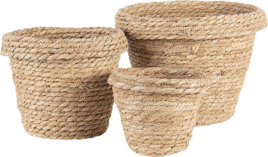 Clayre & Eef Opbergmand Set van 3 Ø 25x21 Ø 22x18 Ø 17x13 cm Bruin Touw Rond Mand Bruin Mand