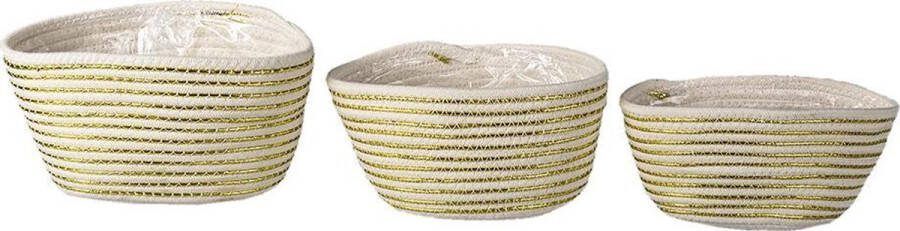 Clayre & Eef Opbergmand Set van 3 Ø 26 Ø 23 Ø 20 cm Wit Touw Ovaal Plantenhouder