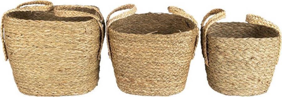 Clayre & Eef Opbergmand Set van 3 Ø 27 Ø 23 Ø 20 cm Bruin Stro Vierkant Mand Bruin Mand