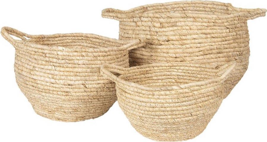 Clayre & Eef Opbergmanden Set van 3 Ø 30 Ø 25 Ø 20 cm Beige Zeegras Rond Mand