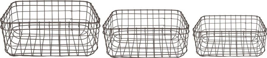 Clayre & Eef Opbergmand Set van 3 30x20x14 cm Bruin Ijzer Mand Bruin Mand
