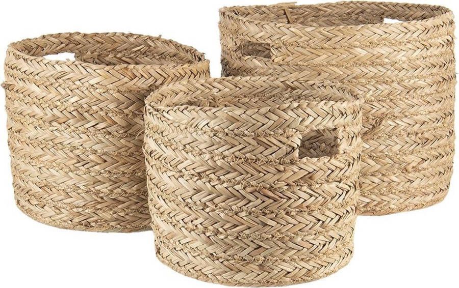 Clayre & Eef Opbergmand Set van 3 Ø 32 Ø 26 Ø 23 cm Bruin Zeegras Rond Mand