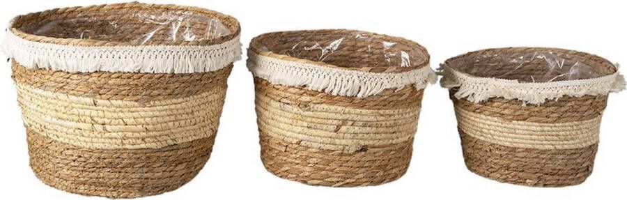 Clayre & Eef Opbergmand Set van 3 Ø 32 Ø 28 Ø 24 cm Bruin Stro Rond Plantenhouder