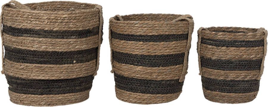 Clayre & Eef Opbergmand Set van 3 Ø 33x33 cm Bruin Zeegras Rond Plantenhouder