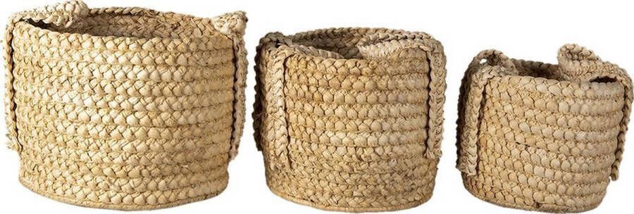 Clayre & Eef Opbergmand Set van 3 Ø 34 Ø 23 Ø 20 cm Bruin Stro Rond Mand Bruin Mand