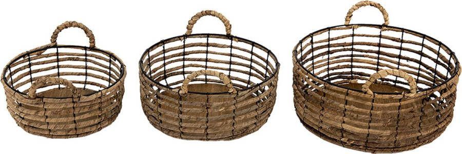 Clayre & Eef Opbergmand Set van 3 Ø 39 Ø 34 Ø 29 cm Bruin Rotan Ijzer Mand