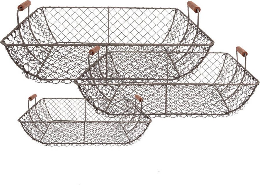 Clayre & Eef Opbergmand Set van 3 40x34x15 36x30x14 32x26x13 cm Bruin Ijzer Rechthoek Keuken Mandjes