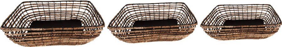 Clayre & Eef Opbergmand Set van 3 41x31x12 cm Bruin Zwart Rotan Ijzer Mand Bruin Mand