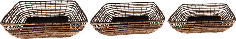 Clayre & Eef Opbergmanden Set van 3 41x31x12 cm Bruin Zwart Rotan Ijzer Mand Opbergmand