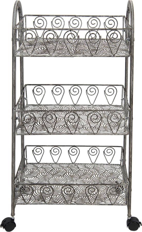Clayre & Eef Opbergrek 37x26x80 cm Grijs Ijzer Tuinrek Met Wielen Grijs Tuinrek Met Wielen