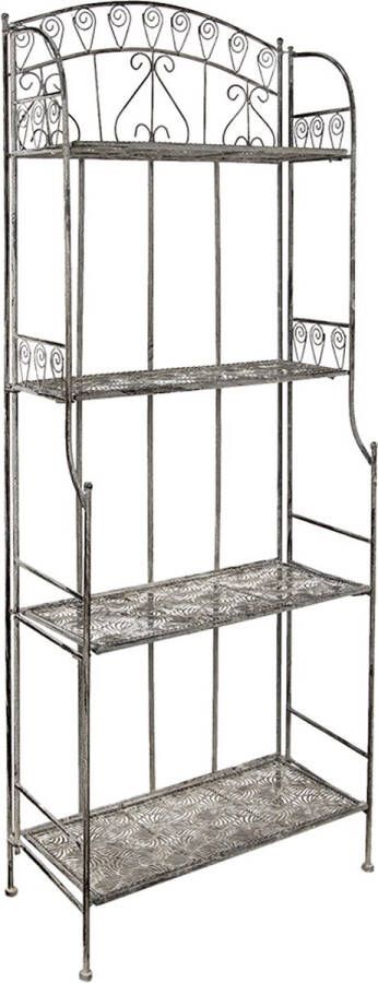 Clayre & Eef Opbergrek 60x30x157 cm Grijs Ijzer Bladeren Tuinrek Grijs Tuinrek