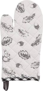Clayre & Eef Ovenwant 16*30 cm Grijs Wit Katoen Eekhoorn Herfst Ovenhandschoen Cadeau voor haar Grijs Ovenhandschoen