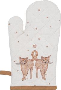 Clayre & Eef Ovenwant 16x30 Cm Beige Bruin Katoen Katten Ovenhandschoen Moederdag Cadeau Beige Ovenhandschoen Moederdag
