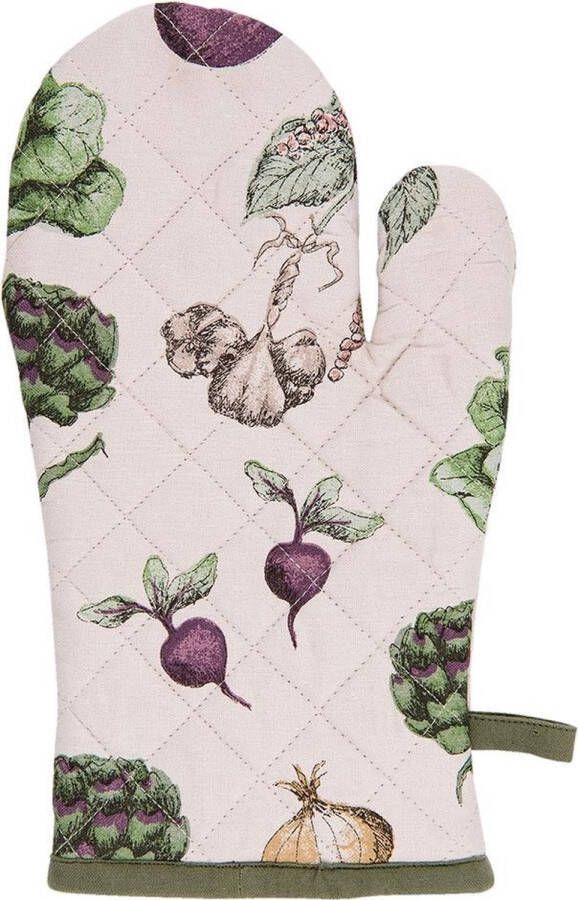 Clayre & Eef Ovenwant 16x30 cm Beige Groen Katoen Groenten Ovenhandschoen