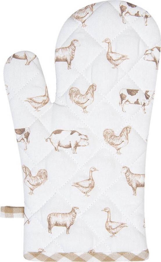 Clayre & Eef Ovenwant 16x30 cm Beige Katoen Boerderij Dieren Ovenhandschoen