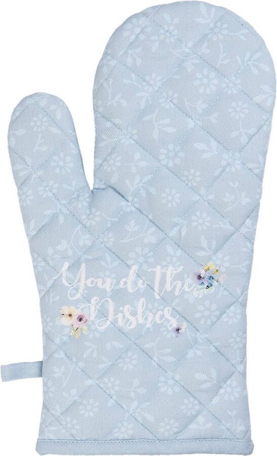 Clayre & Eef Ovenwant 16x30 cm Blauw Katoen Bloemen Ovenhandschoen Blauw Ovenhandschoen