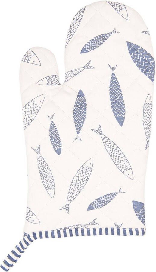 Clayre & Eef Ovenwant 16x30 cm Blauw Wit Katoen Vissen Ovenhandschoen