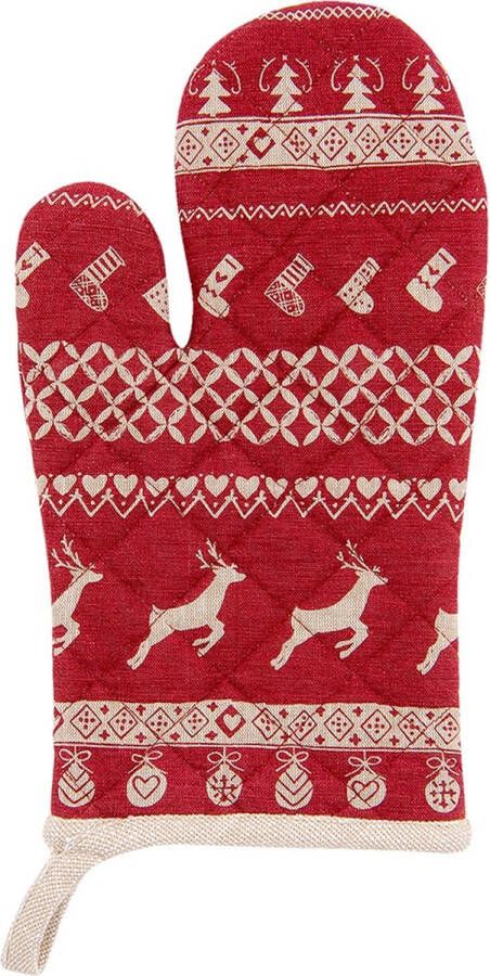 Clayre & Eef Ovenwant 16*30 cm Rood Katoen kerst Ovenhandschoen Cadeau voor haar