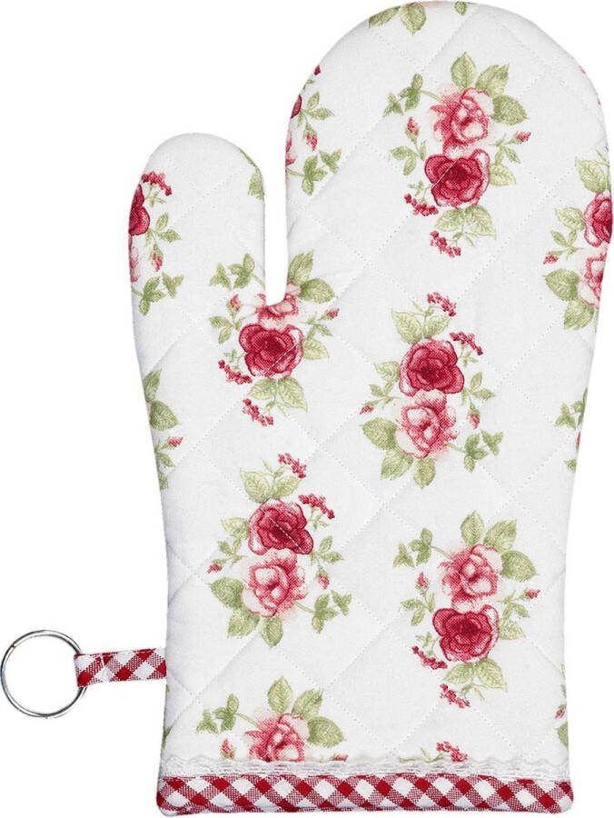 Clayre & Eef Ovenwant 16x30 cm Rood Katoen Rozen Ovenhandschoen