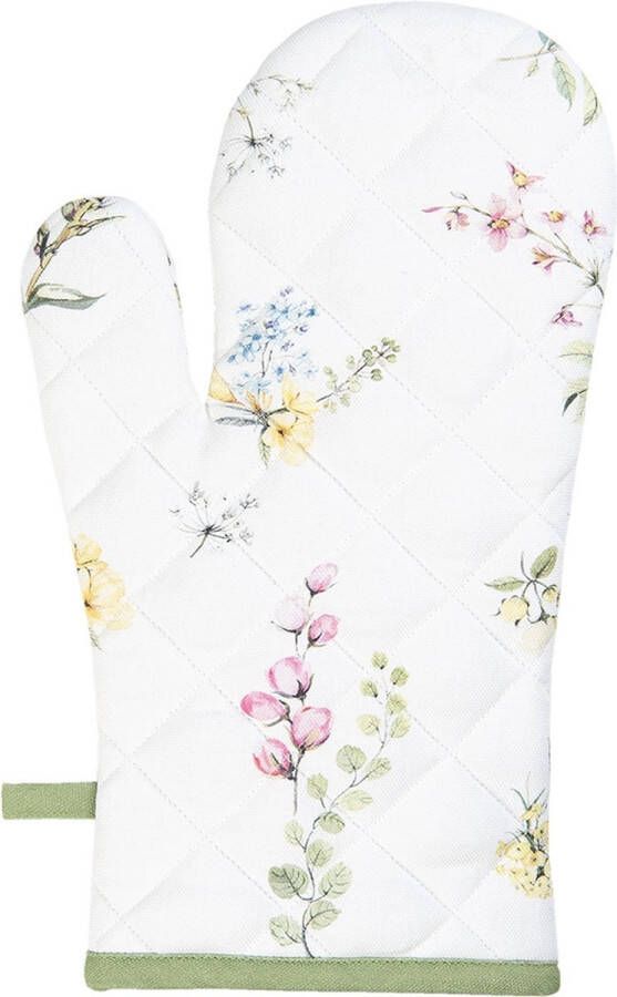 Clayre & Eef Ovenwant 16x30 cm Wit Katoen Bloemen Ovenhandschoen