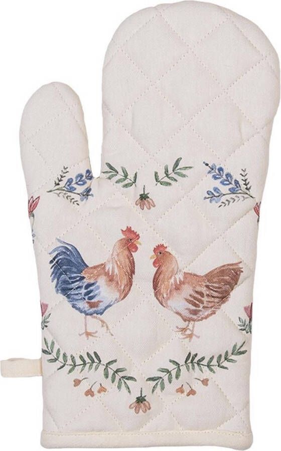 Clayre & Eef Ovenwant 18x30 cm Beige Blauw Katoen Kip en Haan Ovenhandschoen
