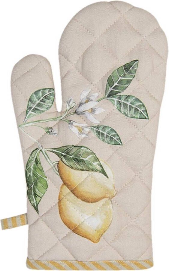 Clayre & Eef Ovenwant 18x30 cm Beige Geel Katoen Citroen Ovenhandschoen