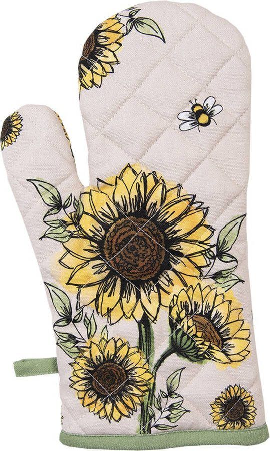 Clayre & Eef Ovenwant 18x30 cm Beige Geel Katoen Zonnebloemen Ovenhandschoen Beige Ovenhandschoen