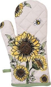 Clayre & Eef Ovenwant 18x30 Cm Beige Geel Katoen Zonnebloemen Ovenhandschoen Keukentextiel Cadeau Voor Haar Beige