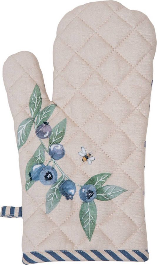 Clayre & Eef Ovenwant 18x30 cm Beige Katoen Bosbessen Ovenhandschoen Beige Ovenhandschoen