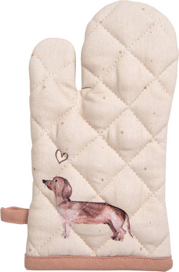 Clayre & Eef Ovenwant 18x30 cm Beige Katoen Teckel Ovenhandschoen Beige Ovenhandschoen