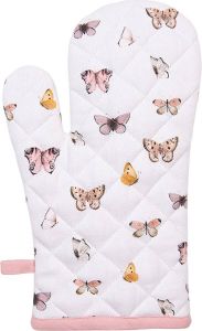 Clayre & Eef Ovenwant 18x30 Cm Beige Roze Katoen Vlinders Ovenhandschoen Moederdag Cadeau Beige Ovenhandschoen