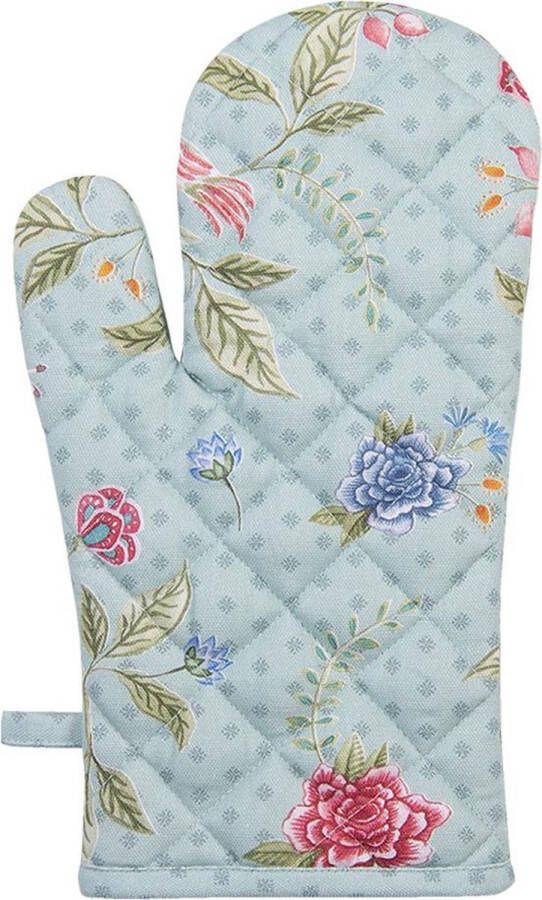 Clayre & Eef Ovenwant 18x30 cm Blauw Groen Katoen Bloemen Ovenhandschoen