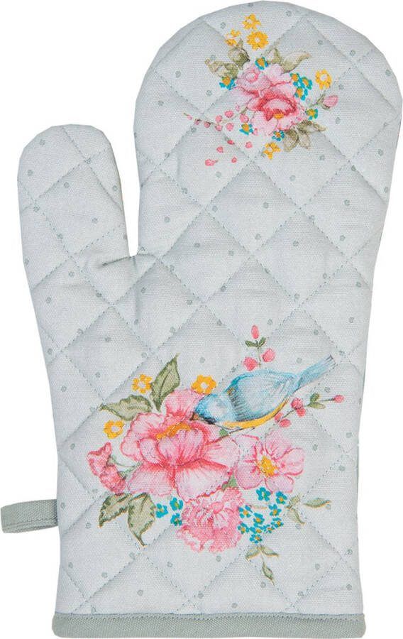 Clayre & Eef Ovenwant 18x30 cm Groen Katoen Bloemen Ovenhandschoen Groen Ovenhandschoen