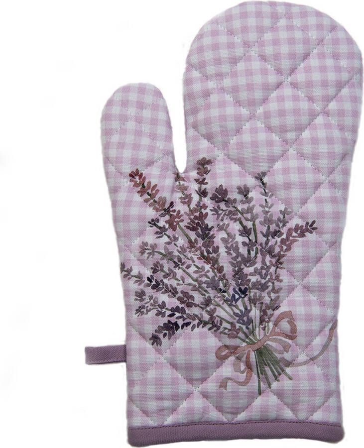 Clayre & Eef Ovenwant 18x30 cm Paars Wit Katoen Lavendel Ovenhandschoen Paars Ovenhandschoen