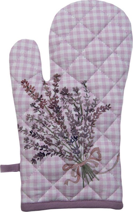 Clayre & Eef Ovenwant 18x30 cm Paars Wit Katoen Lavendel Ovenhandschoen Paars Ovenhandschoen