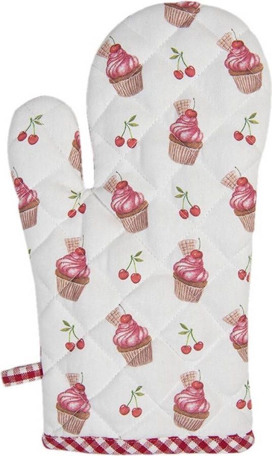 Clayre & Eef Ovenwant 16x30 cm Rood Katoen Cupcakes Ovenhandschoen Cadeau voor haar