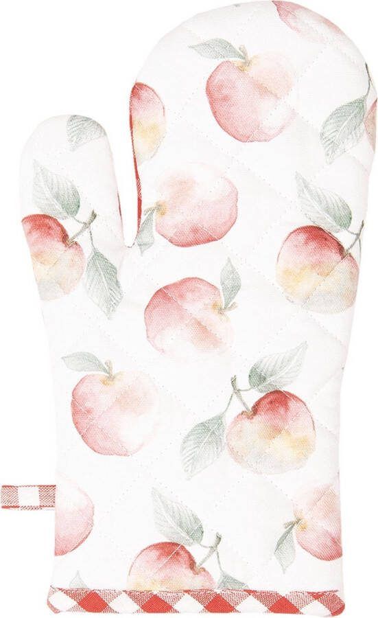 Clayre & Eef Ovenwant 18x30 cm Rood Wit Katoen Appels Ovenhandschoen